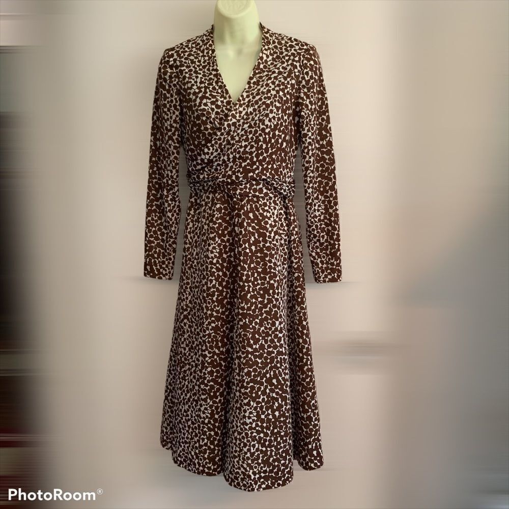 Vtg 70s Rona wrap front brown polyester dress